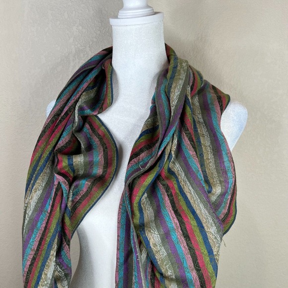 Striped Scarf Colorful Boho Classic Lagenlook - Picture 2 of 6